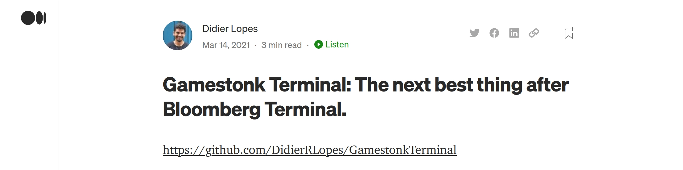 GamestonkTerminal post from Didier