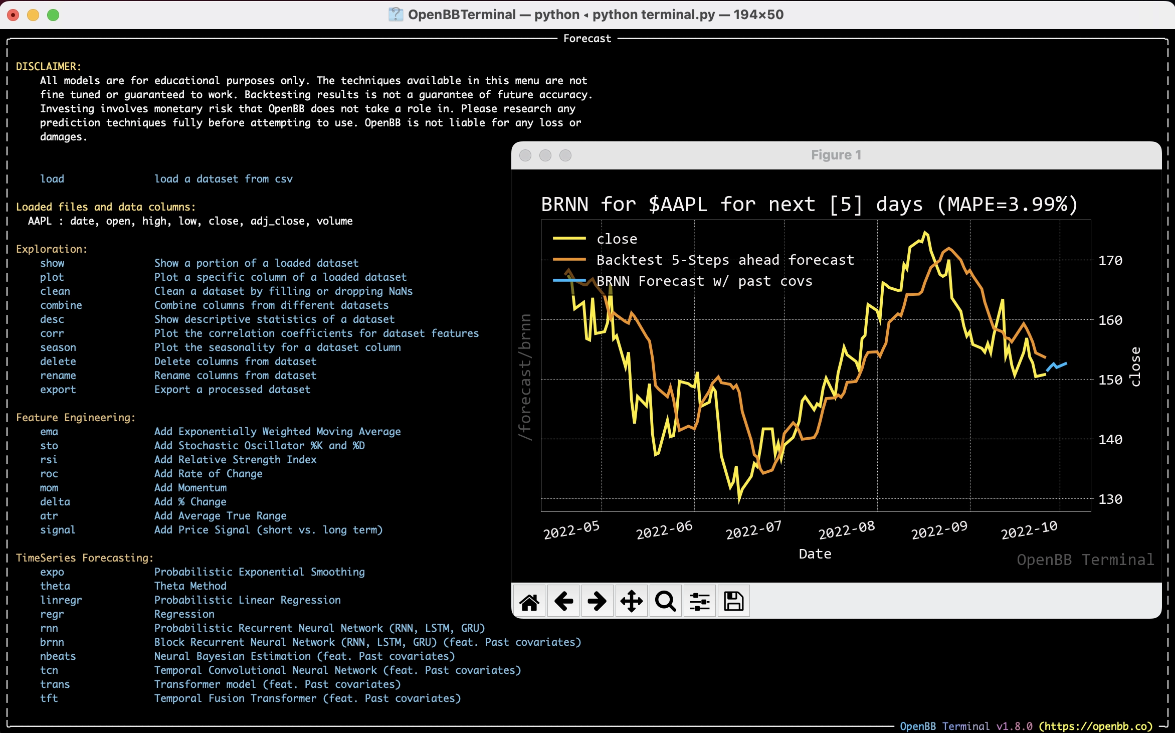 Forecasting menu