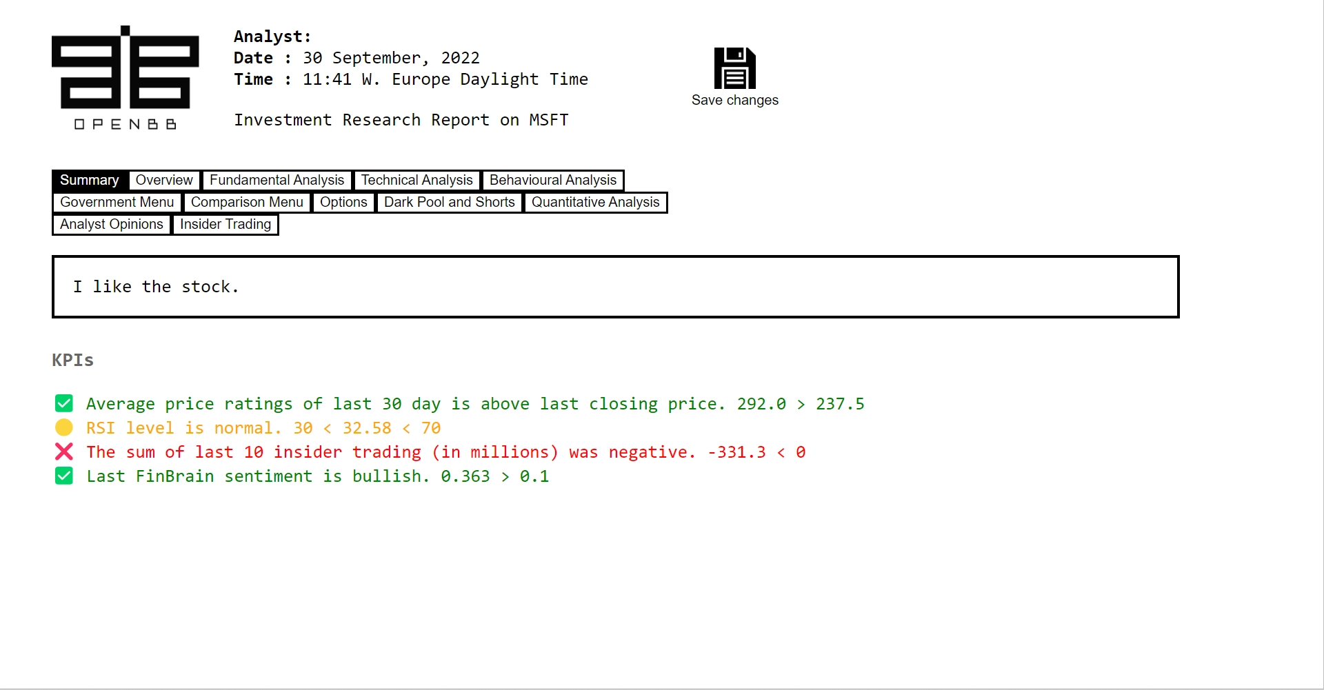 OpenBB Report example